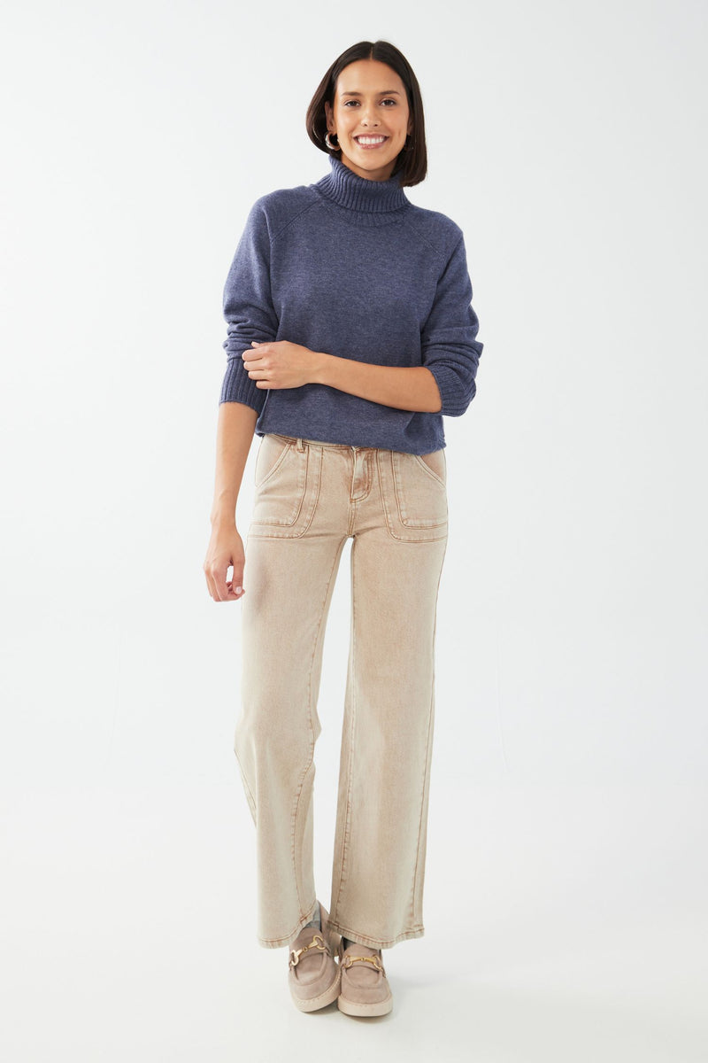 FDJ Turtleneck Shirttail Hem Sweater - Style 1515333, front2, indigo