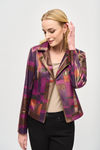 Joseph Ribkoff Foiled Print Faux Suede Jacket - Style 243921, front