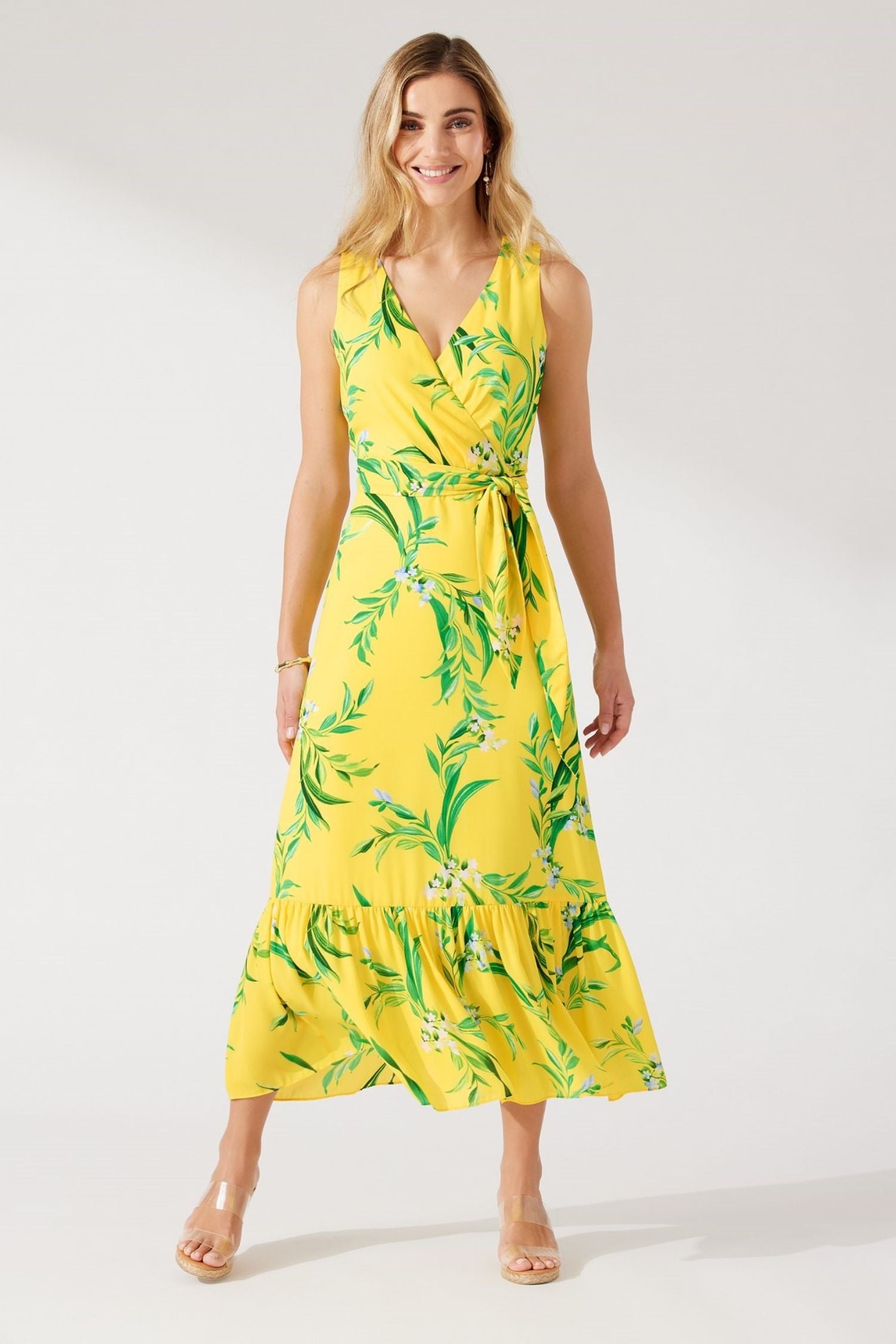 Tommy Bahama Floral Glow Sleeveless Maxi Flounce Dress Style SW621765