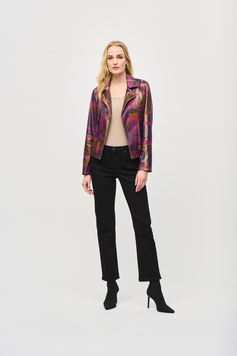 Joseph Ribkoff Foiled Print Faux Suede Jacket - Style 243921, front2