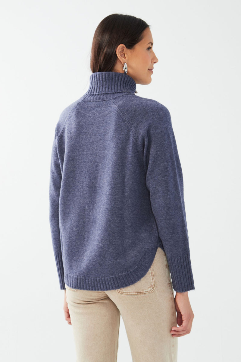 FDJ Turtleneck Shirttail Hem Sweater - Style 1515333, back, indigo