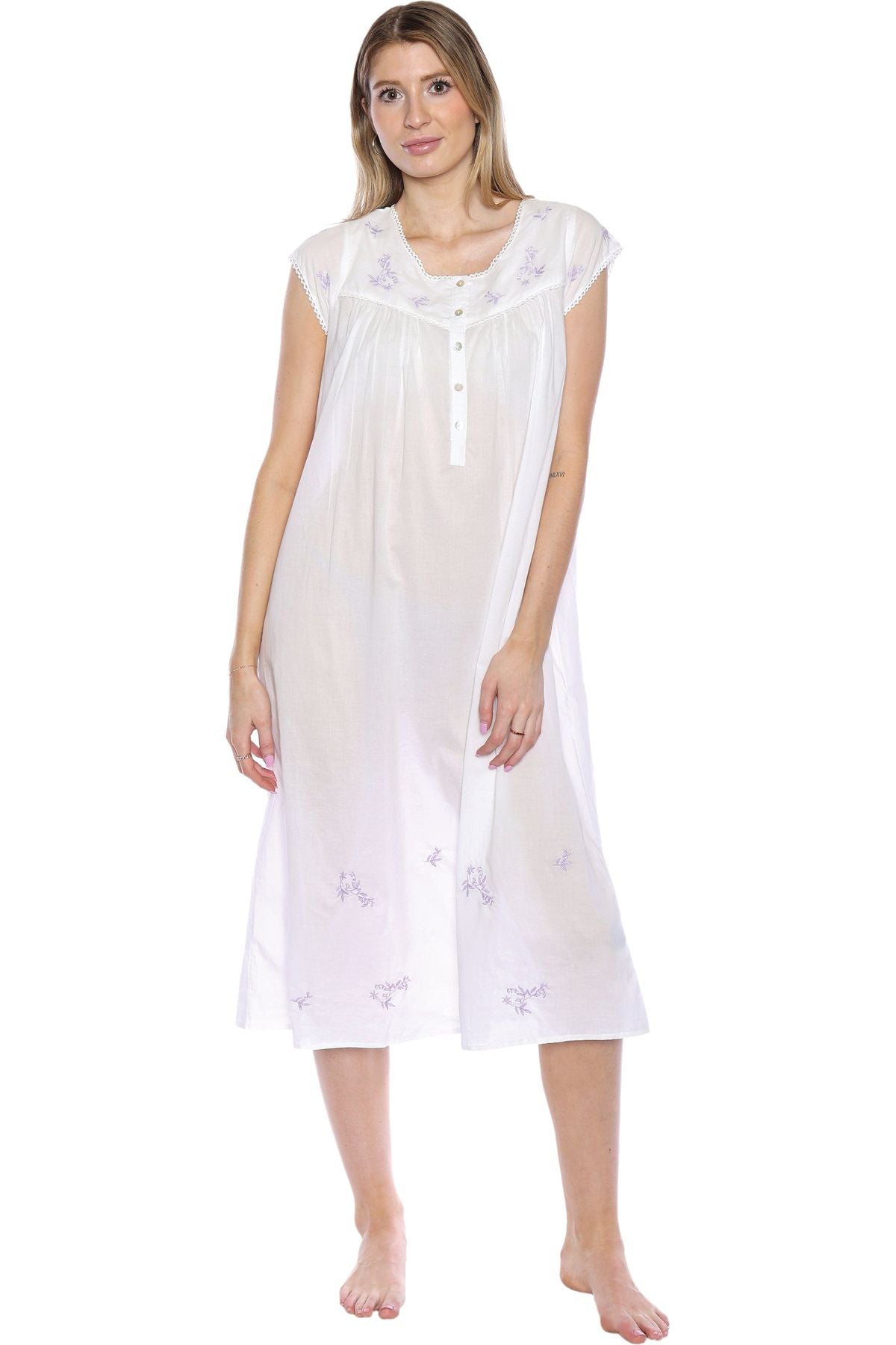 Long sleeve white cotton hot sale nightgown