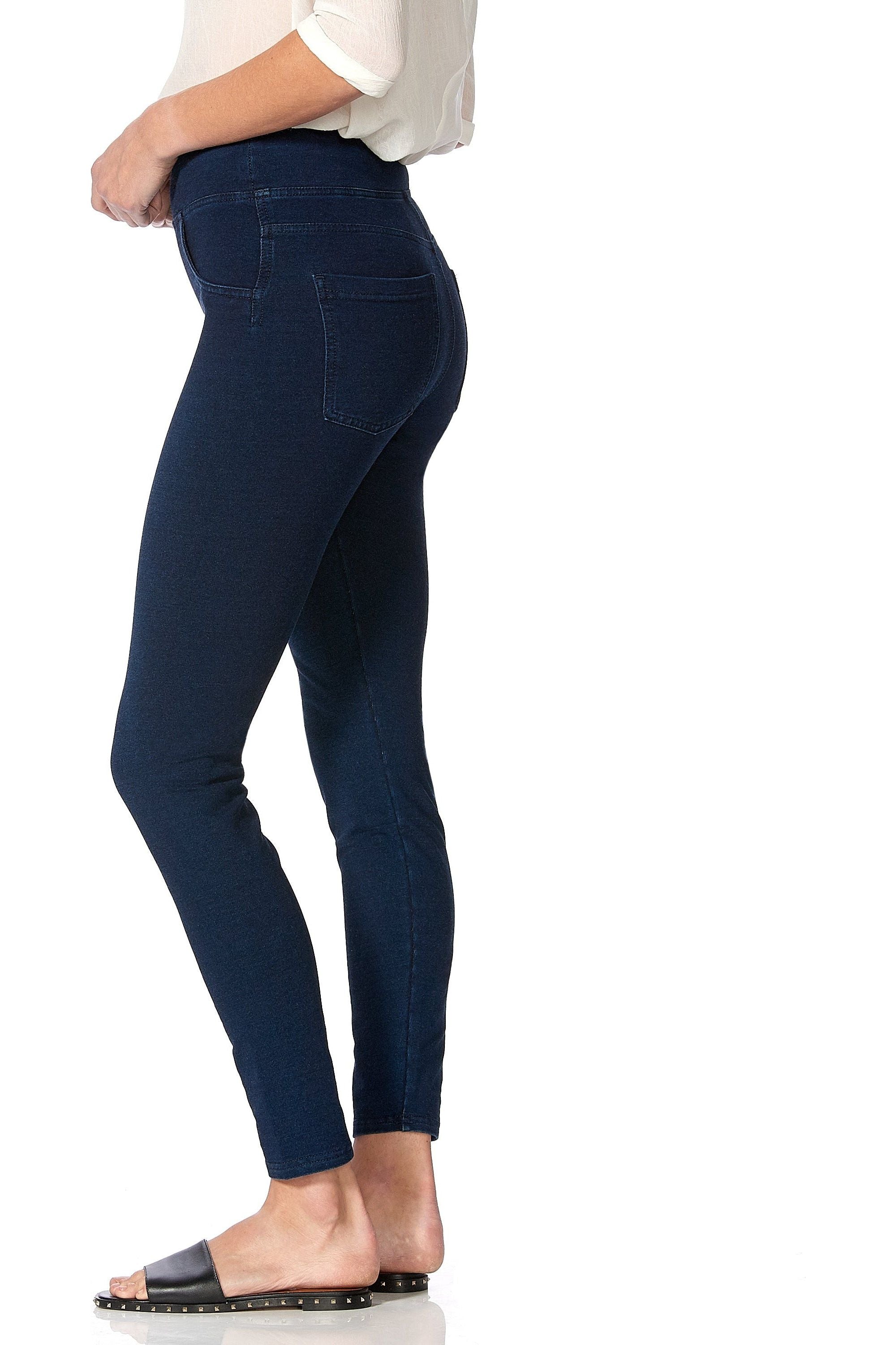 Suave, Pants & Jumpsuits, Suave Womens Blue Knit Corduroy Leggings Size  Xl Black Damask Pockets Stretch
