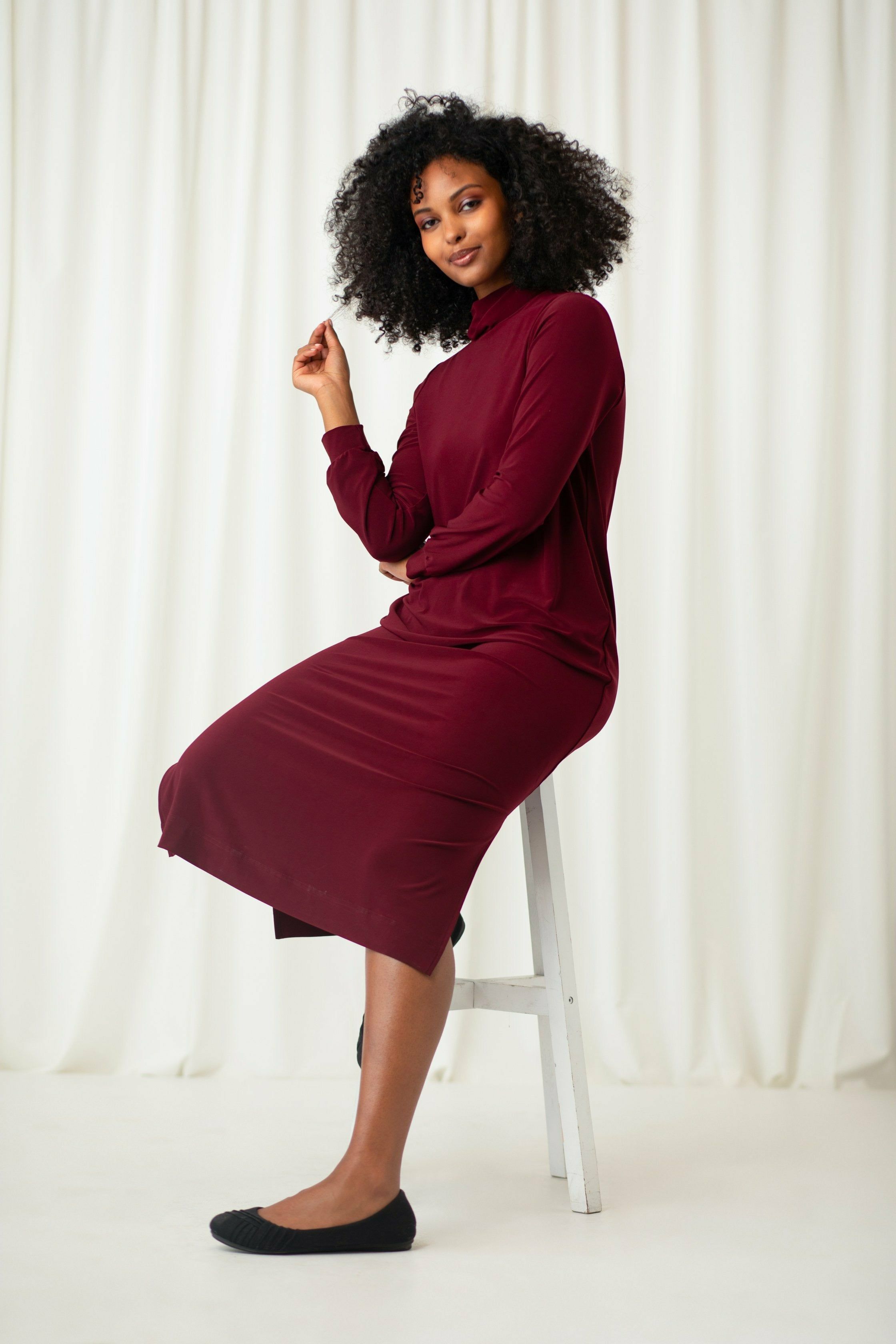 Sympli Turtleneck Gathered Sleeve Dress - Style 28116-3 – Close To